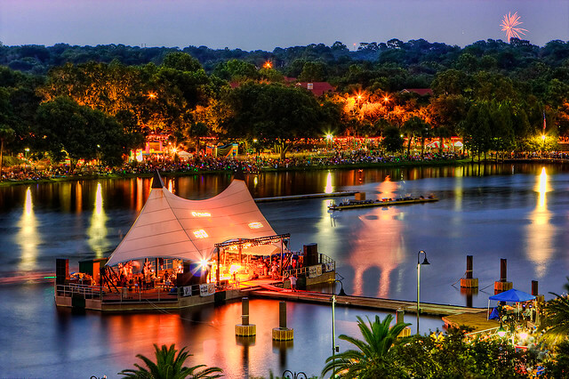 A canopy covering a dock on the water for an event in Altamonte Springs, Florida. Altamonte Springs, Florida is a location served by Johannessen Lights.