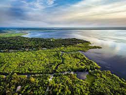 An aerial view of a marsh on the coast in Deltona, Florida. Deltona, Florida is a location served by Johannessen Lights.
