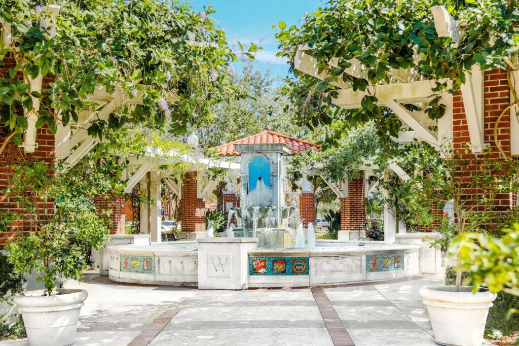 An ornate fountain in Winter Garden, Florida. Winter Garden, Florida is a location served by Johannessen Lights.